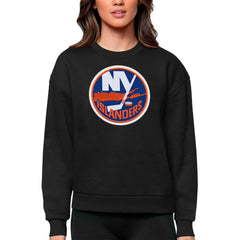 New York Islanders Antigua Women's Team Logo Victory Crewneck Pullover Sweatshirt Black