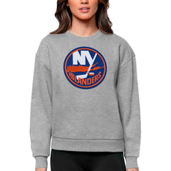New York Islanders Antigua Women's Team Logo Victory Crewneck Pullover Sweatshirt Heather Gray