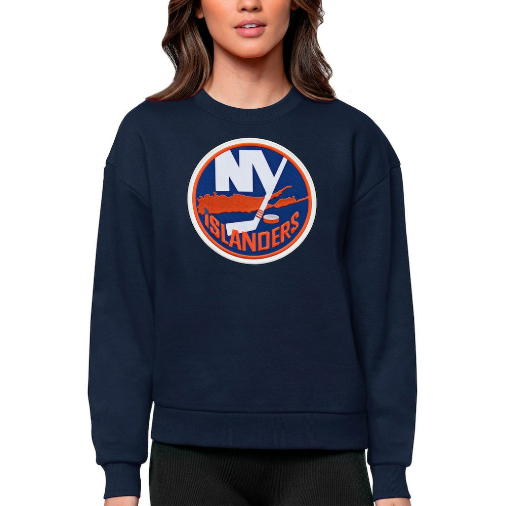 New York Islanders Antigua Women's Team Logo Victory Crewneck Pullover Sweatshirt Navy