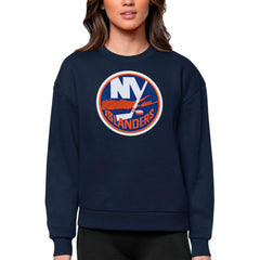 New York Islanders Antigua Women's Team Logo Victory Crewneck Pullover Sweatshirt Navy