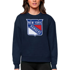 New York Rangers Antigua Women's Team Logo Victory Crewneck Pullover Sweatshirt Navy
