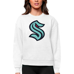 Seattle Kraken Antigua Women's Team Logo Victory Crewneck Pullover Sweatshirt White