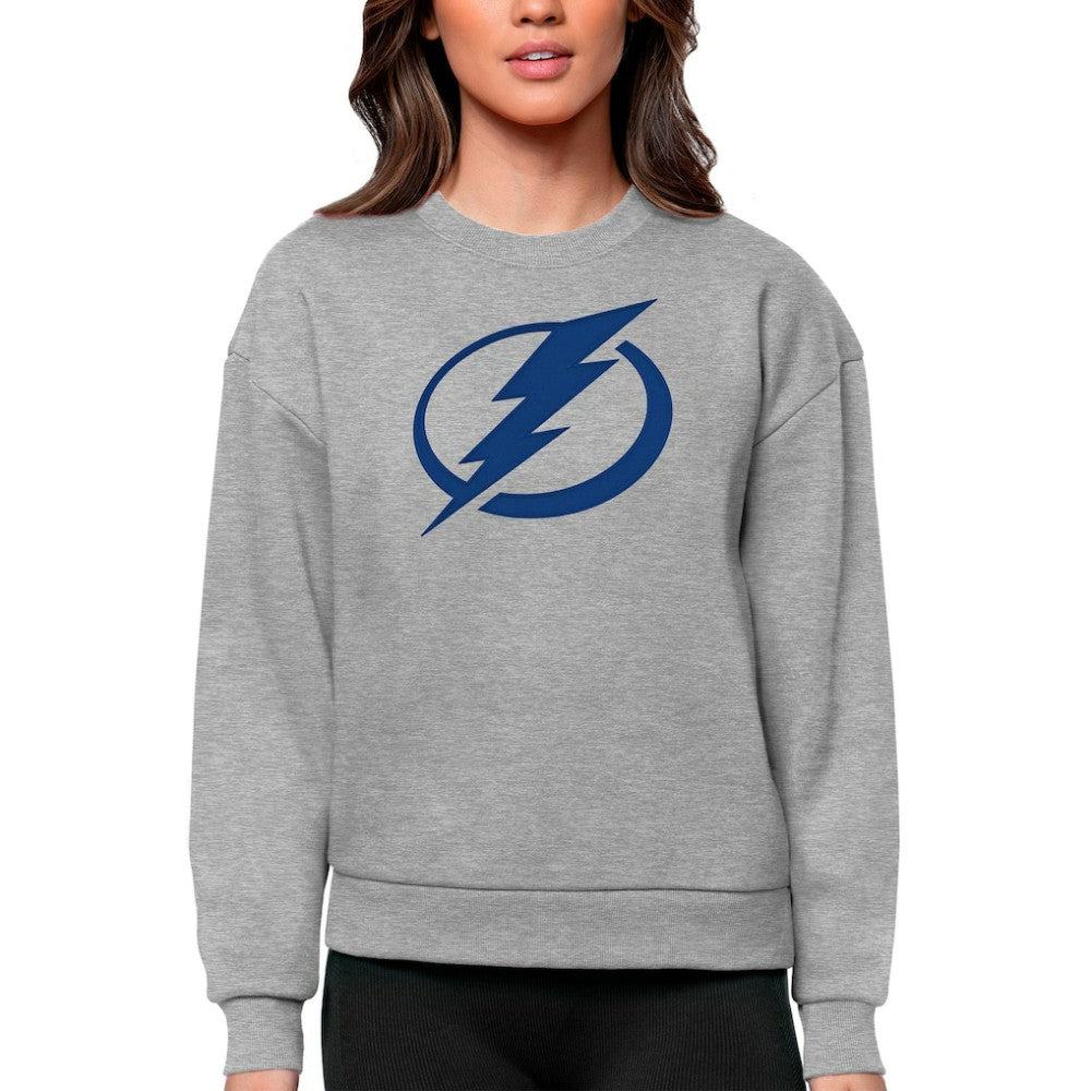 Tampa Bay Lightning Antigua Women's Team Logo Victory Crewneck Pullover Sweatshirt Heather Gray