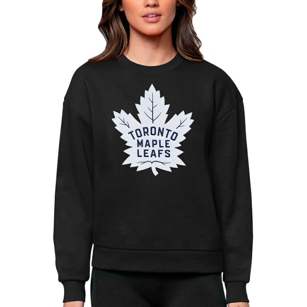 Toronto Maple Leafs Antigua Women's Team Logo Victory Crewneck Pullover Sweatshirt Black
