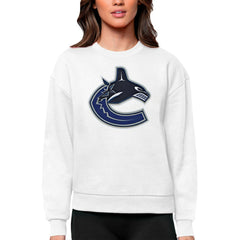 Vancouver Canucks Antigua Women's Team Logo Victory Crewneck Pullover Sweatshirt White