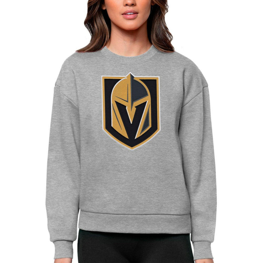 Vegas Golden Knights Antigua Women's Team Logo Victory Crewneck Pullover Sweatshirt Heather Gray