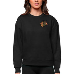 Chicago Blackhawks Antigua Women's Victory Crewneck Pullover Sweatshirt Black