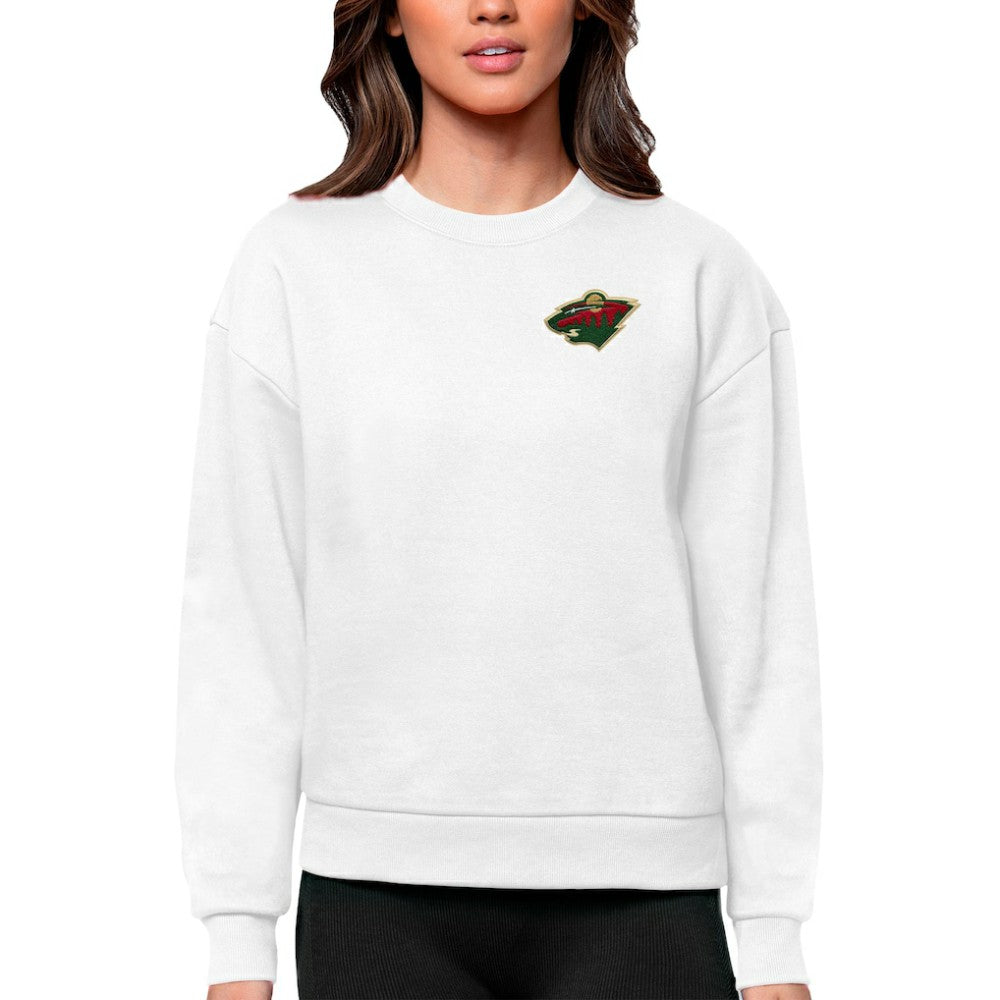Minnesota Wild Antigua Women's Victory Crewneck Pullover Sweatshirt White