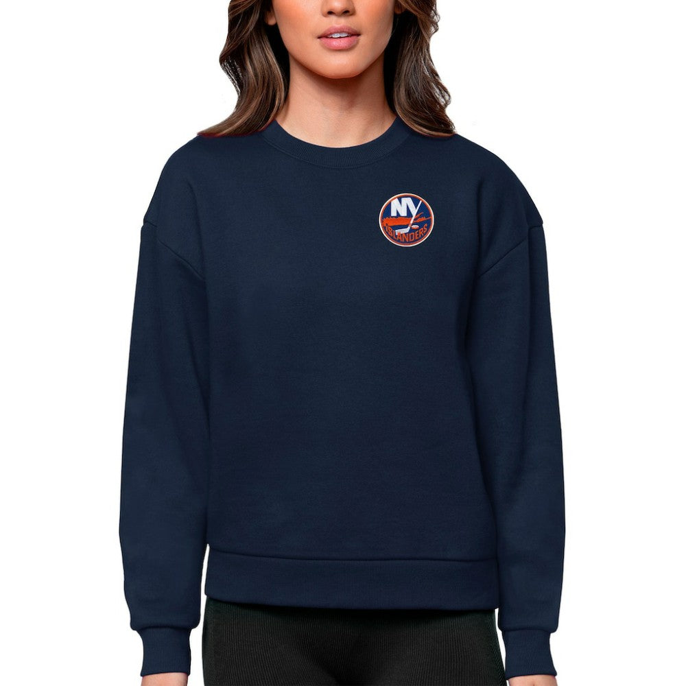 New York Islanders Antigua Women's Victory Crewneck Pullover Sweatshirt Navy