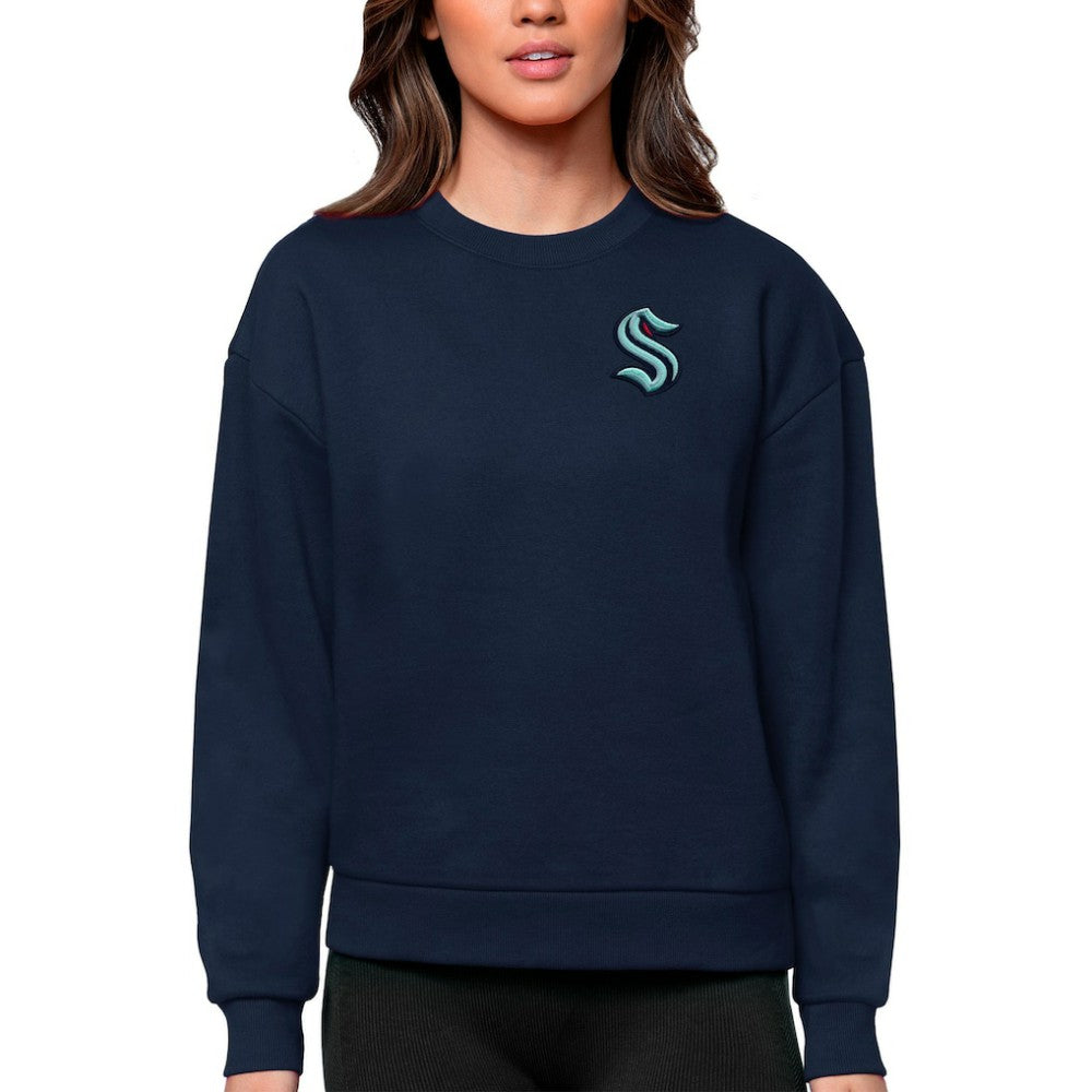 Seattle Kraken Antigua Women's Victory Crewneck Pullover Sweatshirt Navy