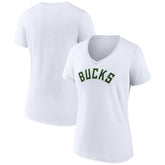 Milwaukee Bucks Women's Wordmark V-Neck T-Shirt - White outlet