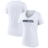 Minnesota Timberwolves Women's Wordmark V-Neck T-Shirt - White sale