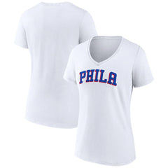 Philadelphia 76ers Women's Wordmark V-Neck T-Shirt - White for sale