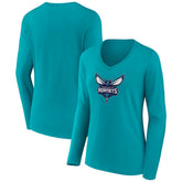 Charlotte Hornets Women's Logo Long Sleeve V-Neck T-Shirt - Aqua sale