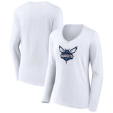 Charlotte Hornets Women's Logo Long Sleeve V-Neck T-Shirt - White for sale