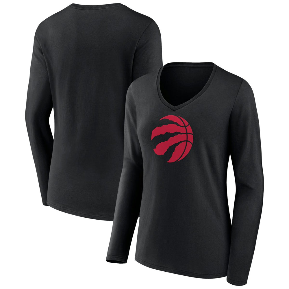 Toronto Raptors Women's Logo Long Sleeve V-Neck T-Shirt - Black on sale