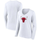 Chicago Bulls Women's Logo Long Sleeve V-Neck T-Shirt sale - White discount