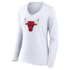 Chicago Bulls Women's Logo Long Sleeve V-Neck T-Shirt sale - White discount