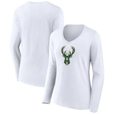 Milwaukee Bucks Women's Logo Long Sleeve V-Neck T-Shirt - White online