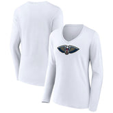 New Orleans Pelicans Women's Logo Long Sleeve V-Neck T-Shirt - White outlet