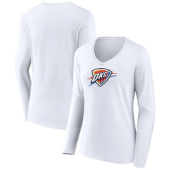 Oklahoma City Thunder Women's Logo Long Sleeve V-Neck T-Shirt - White cheap
