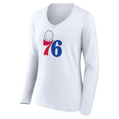 Philadelphia 76ers Women's Logo Long Sleeve V-Neck T-Shirt - White cheap