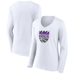 Sacramento Kings Women's Logo Long Sleeve V-Neck T-Shirt - White online