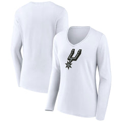 San Antonio Spurs Women's Logo Long Sleeve V-Neck T-Shirt - White sale