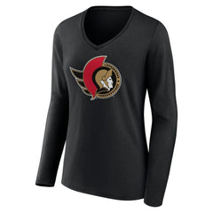 Ottawa Senators Women's Team Logo Long Sleeve V-Neck T-Shirt Black