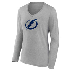 Tampa Bay Lightning Women's Team Logo Long Sleeve V-Neck T-Shirt Gray
