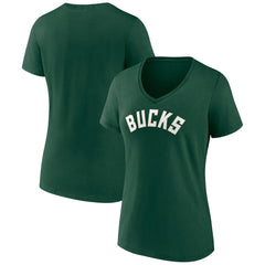 Milwaukee Bucks Women's Wordmark V-Neck T-Shirt - Green discount