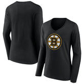 Boston Bruins Women's Team Logo Long Sleeve V-Neck T-Shirt Black