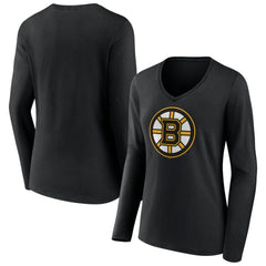 Boston Bruins Women's Team Logo Long Sleeve V-Neck T-Shirt Black
