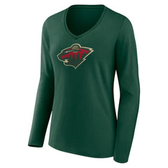 Minnesota Wild Women's Team Logo Long Sleeve V-Neck T-Shirt Green