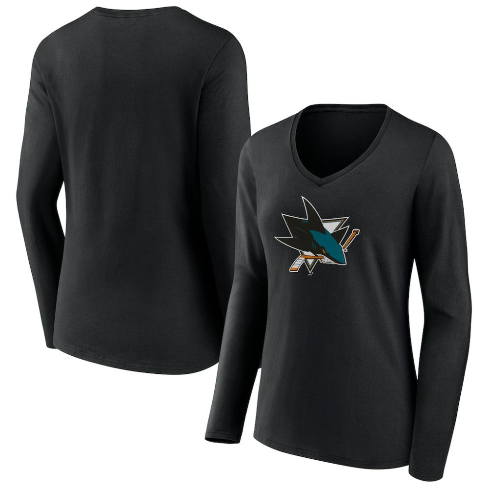 San Jose Sharks Women's Team Logo Long Sleeve V-Neck T-Shirt Black