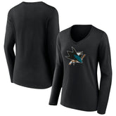 San Jose Sharks Women's Team Logo Long Sleeve V-Neck T-Shirt Black