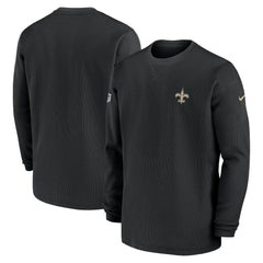 New Orleans Saints 2023 Sideline Throwback Heavy Brushed Waffle Long Sleeve Top - Black | Nike for sale