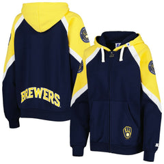 Milwaukee Brewers Starter Women's Hail Mary Full-Zip Hoodie - Navy/Gold
