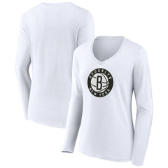 Brooklyn Nets Women's Alternate Logo V-Neck Long Sleeve T-Shirt - White for sale