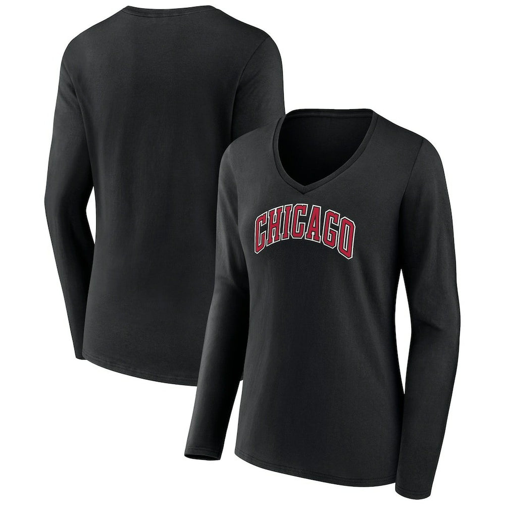 Chicago Bulls Women's Alternate Logo V-Neck Long Sleeve T-Shirt sale - Black sale