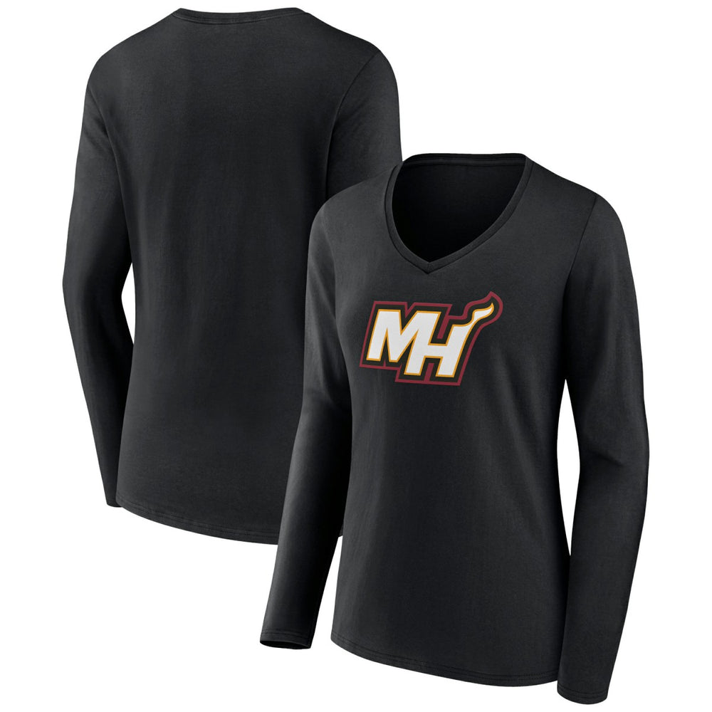 Miami Heat Women's Alternate Logo V-Neck Long Sleeve T-Shirt - Black on sale