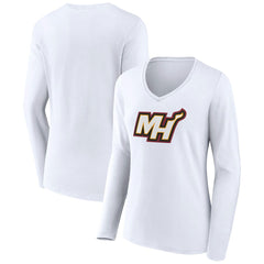 Miami Heat Women's Alternate Logo V-Neck Long Sleeve T-Shirt - White discount