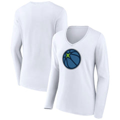 Minnesota Timberwolves Women's Alternate Logo V-Neck Long Sleeve T-Shirt - White for sale