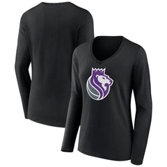 Sacramento Kings Women's Alternate Logo V-Neck Long Sleeve T-Shirt - Black cheap
