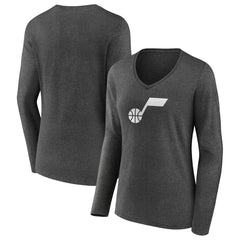 Utah Jazz Women's Alternate Logo V-Neck Long Sleeve T-Shirt - Charcoal sale