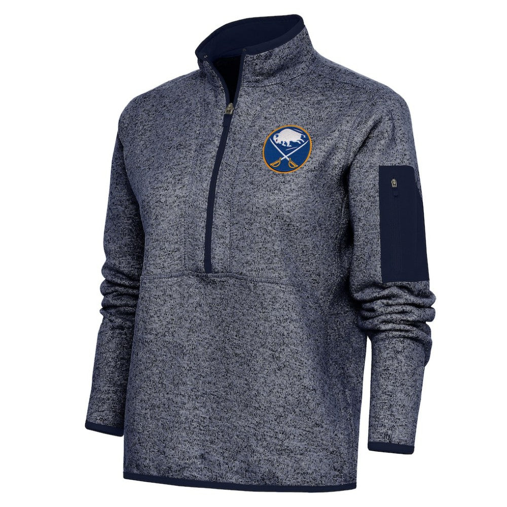 Buffalo Sabres Antigua Women's Team Logo Fortune Quarter-Zip Jacket Heather Navy