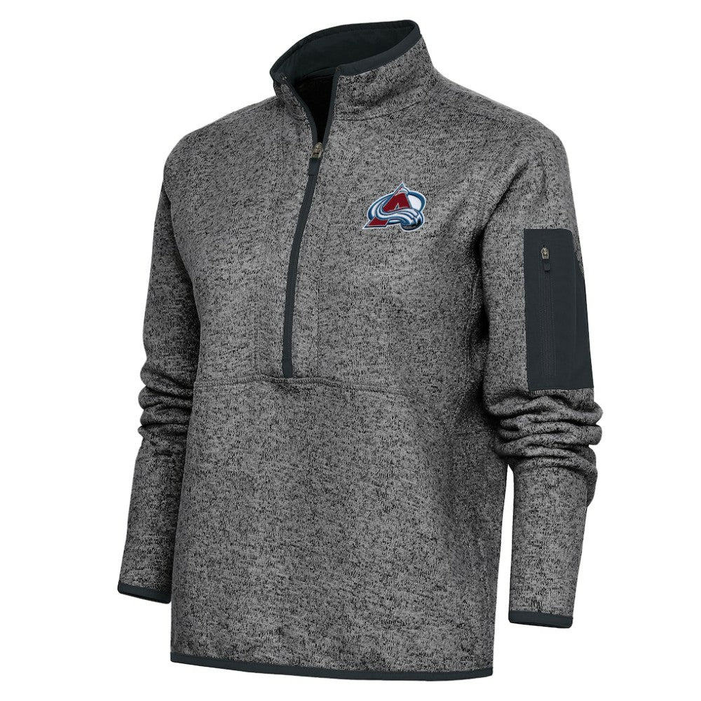 Colorado Avalanche Antigua Women's Team Logo Fortune Quarter-Zip Jacket Heather Charcoal