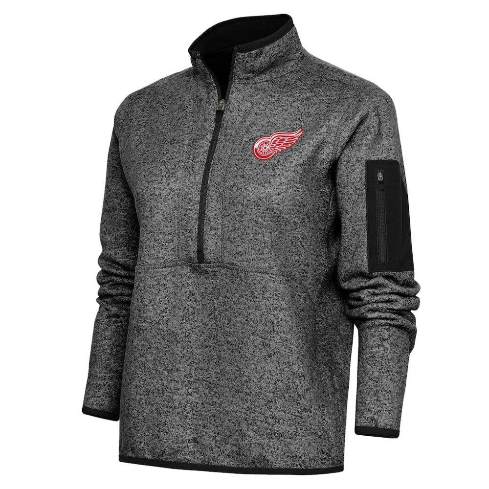 Detroit Red Wings Antigua Women's Team Logo Fortune Quarter-Zip Jacket Heather Black