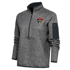 Florida Panthers Antigua Women's Team Logo Fortune Quarter-Zip Jacket Heather Charcoal
