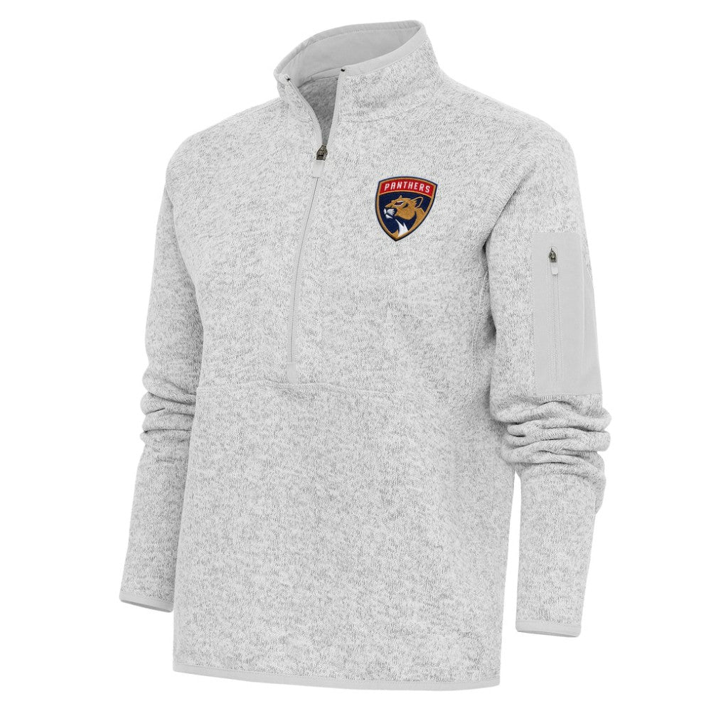 Florida Panthers Antigua Women's Team Logo Fortune Quarter-Zip Jacket Heather Gray